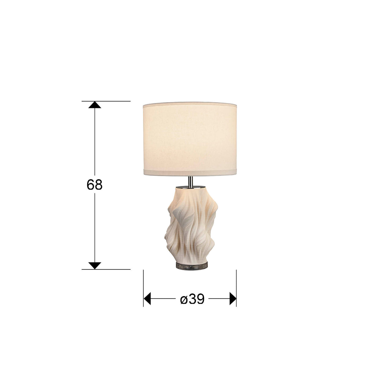 Plano con medidas de Lámpara de Sobremesa Kaos 68 cm Cerámica Blanca Schuller