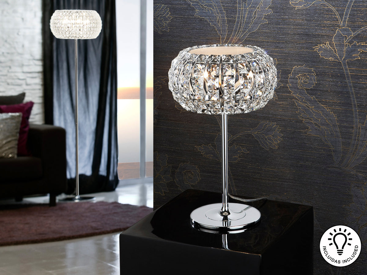 Lámpara de Sobremesa Diamond 3 Luces Cromo y Cristal Transparente Schuller en ambiente decorado | Schuller