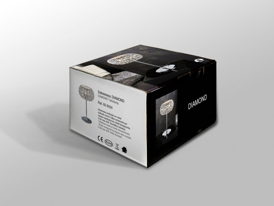 Lámpara de Sobremesa Diamond 3 Luces Cromo y Cristal Transparente Schuller en ambiente decorado | Schuller