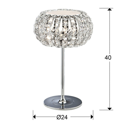 Plano con medidas de Lámpara de Sobremesa Diamond 3 Luces Cromo y Cristal Transparente Schuller