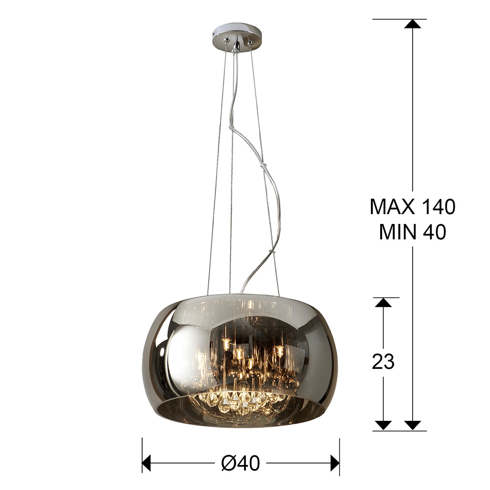 Plano con medidas de Lámpara Colgante Argos Ø40 cm 5 Luces Cromo y Cristal Espejado Schuller