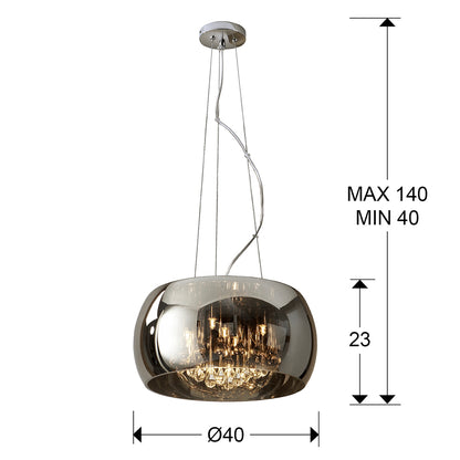 Plano con medidas de Lámpara Colgante Argos Ø40 cm 5 Luces Cromo y Cristal Espejado Schuller