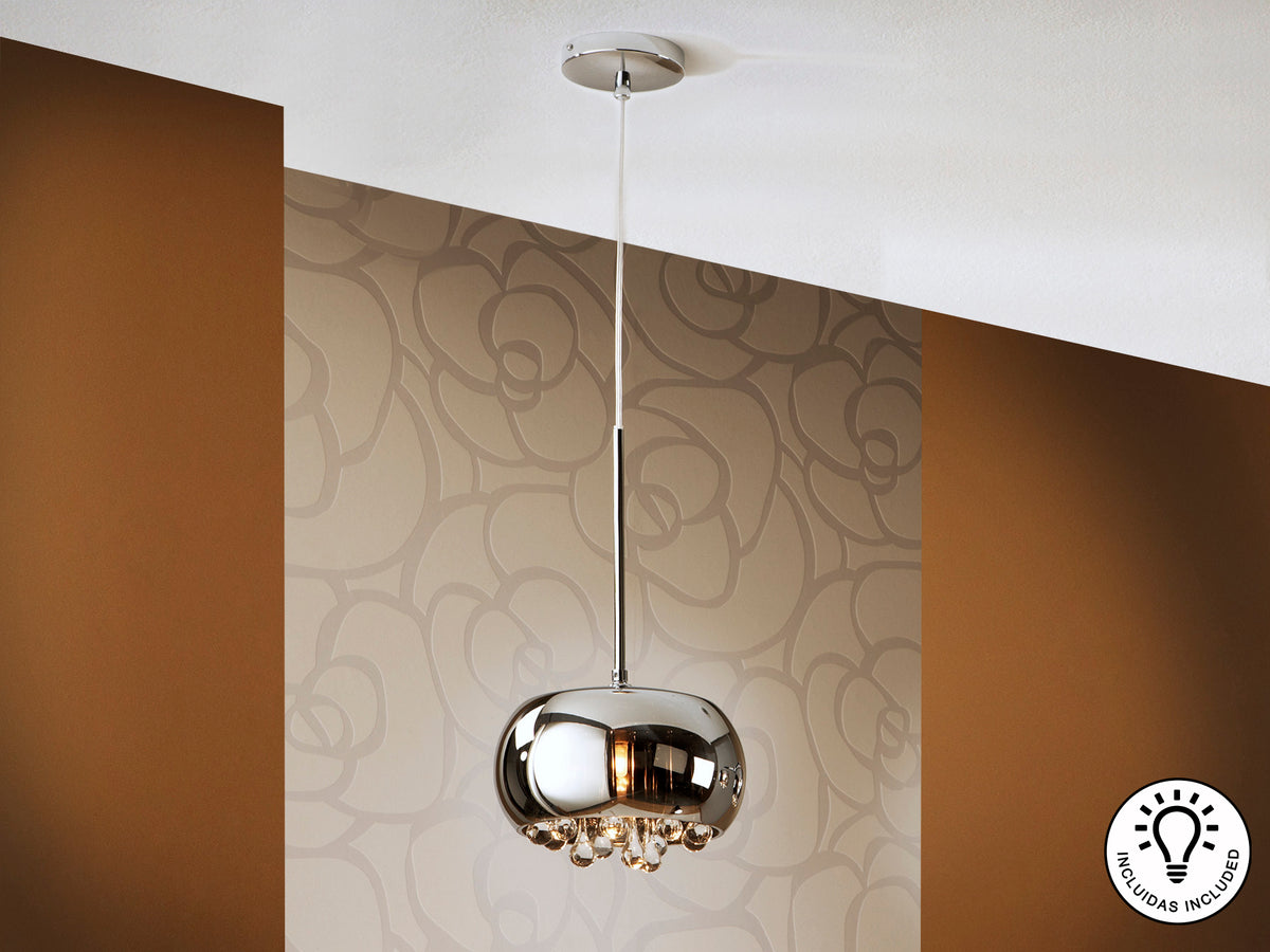 Lámpara Colgante Argos 1 Luz Cromo con Cristal Espejado Schuller en ambiente decorado | Schuller