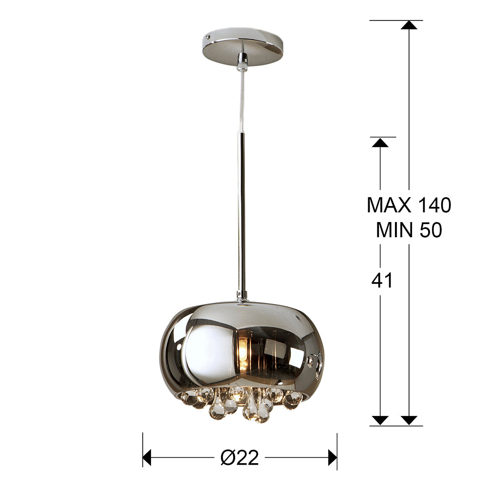 Plano con medidas de Lámpara Colgante Argos 1 Luz Cromo con Cristal Espejado Schuller