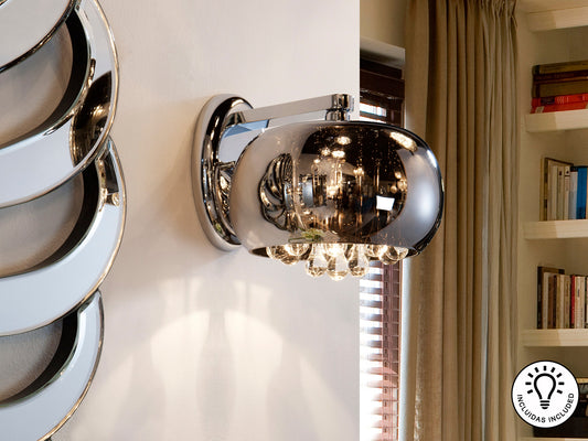 Aplique de Pared Argos 1 Luz Cromo con Tulipa de Cristal Espejado Schuller en ambiente decorado | Schuller