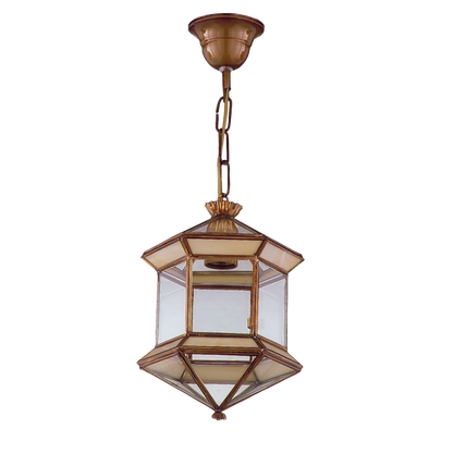 Farol colgante fabricado en Metal color Bronce con cristal opalina