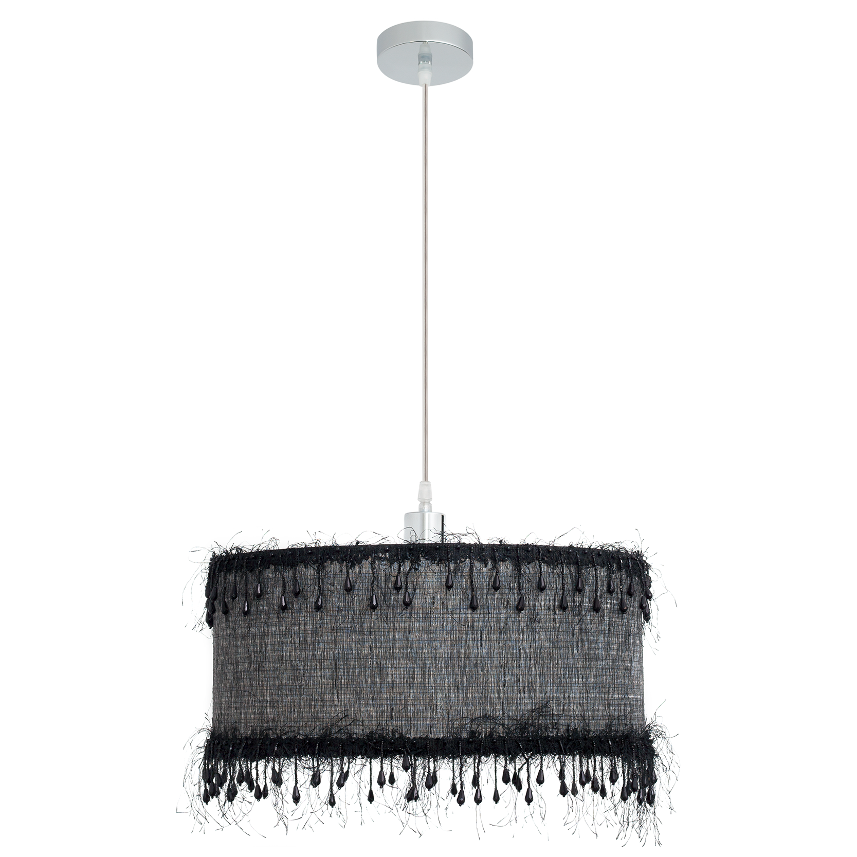 Colgante textil negro con altura regulable, ideal para iluminación interior