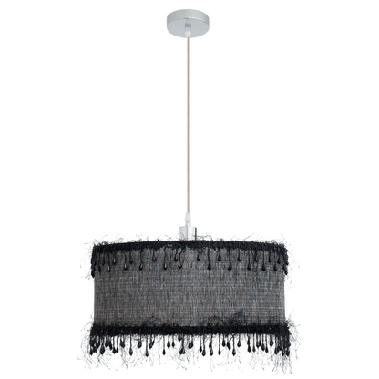 Colgante textil negro con altura regulable, ideal para iluminación interior