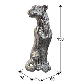 Medidas de Figura Decorativa Leopardo Baguira de Schuller (Baguira) en color Plata Espejo con mosaico de cristales de espejo - Ref 523306.
