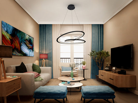Lámpara Colgante LED Looping Ø60 cm Negro Mate Schuller en ambiente decorado | Schuller