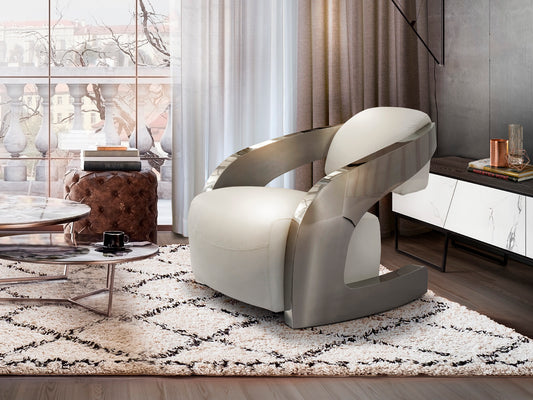Sillón Tapizado Amanda Piel Italiana Blanca Acero Schuller en ambiente decorado | Schuller