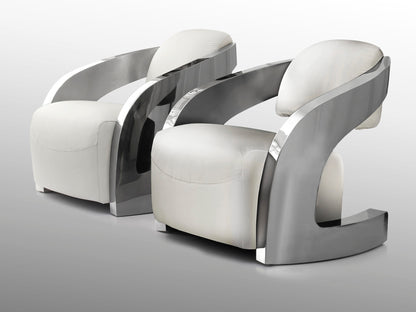 Sillón Tapizado Amanda Piel Italiana Blanca Acero Pulido Schuller en ambiente decorado | Schuller