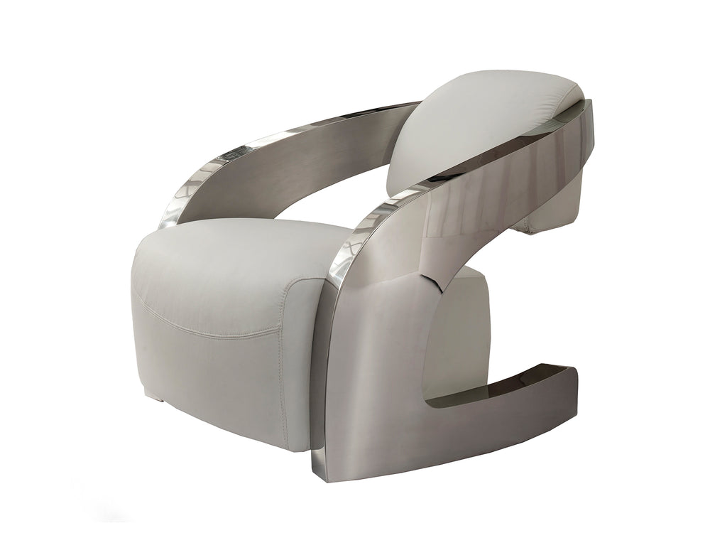 Sillón Tapizado Amanda Piel Italiana Blanca Acero Pulido Schuller