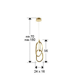 Plano con medidas de Lámpara Colgante LED Nexo 39W Oro Brillo Schuller · Ref. 532464