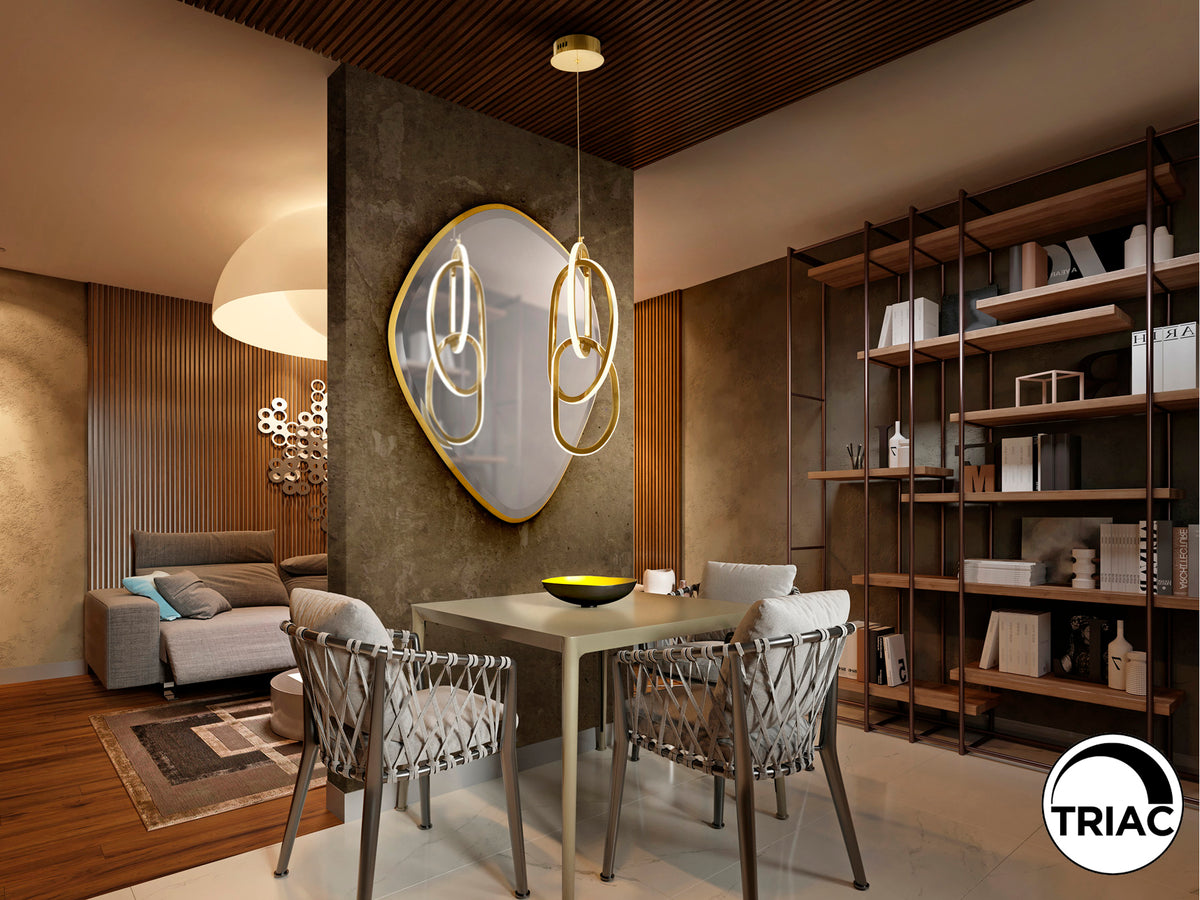 Lámpara Colgante LED Nexo 39W Oro Brillo Schuller en ambiente decorado | Schuller