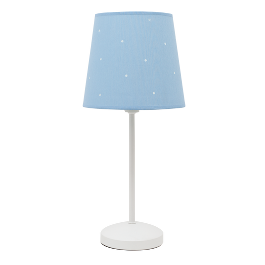 Lámpara Consciencia fabricada en metal color blanco y textil celeste, ideal para niños