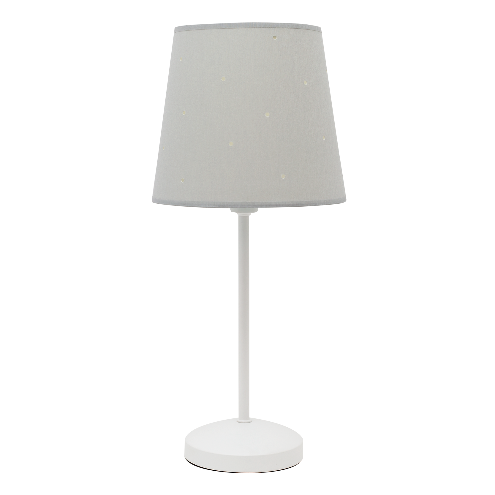 Sobremesa Consciencia fabricada en metal color blanco con pantalla textil gris