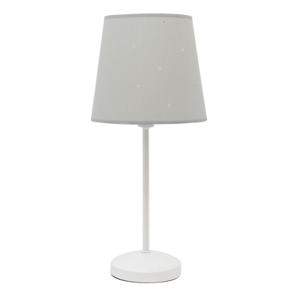 Sobremesa Consciencia fabricada en metal color blanco con pantalla textil gris