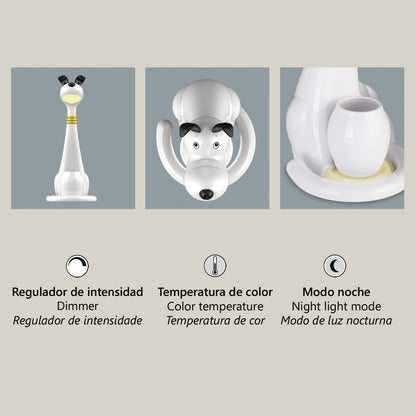 Detalle del interruptor táctil en la lámpara de sobremesa LED Dogo blanco