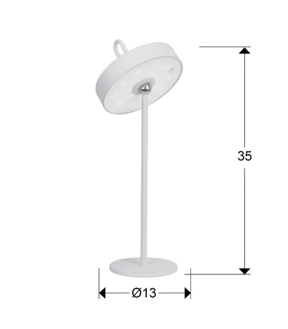 Plano con medidas de Lámpara de Sobremesa LED Portátil Gong 35 cm Blanco Schuller · Ref. 551869