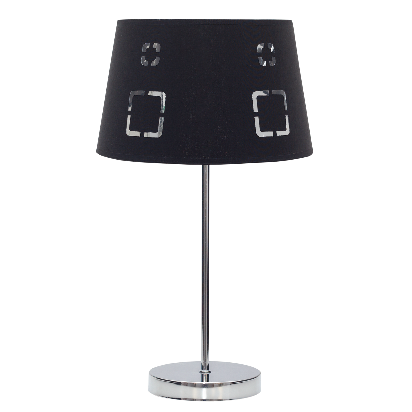 Sobremesa Celaya fabricada en metal cromado color negro, ideal para mesitas de noche
