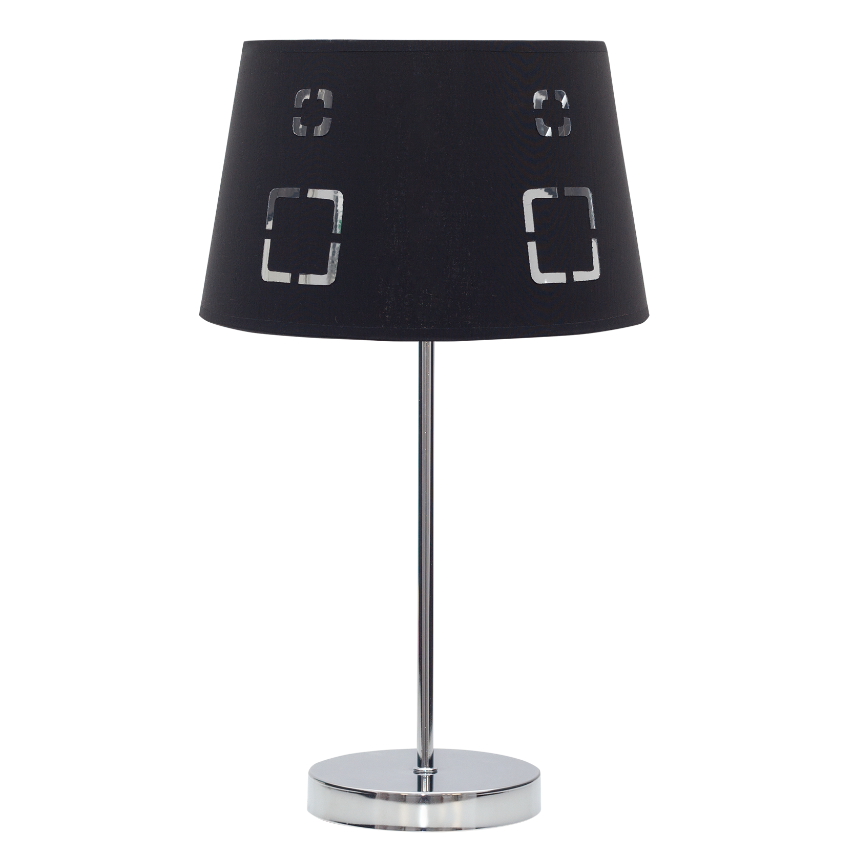 Sobremesa Celaya fabricada en metal cromado color negro, ideal para mesitas de noche