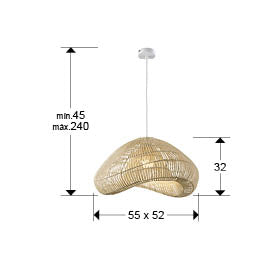 Medidas de Lámpara Colgante Sabah de Schuller (Sabah) en color Ratán Natural con pantalla de fibras naturales de 55 cm - Ref 567589.
