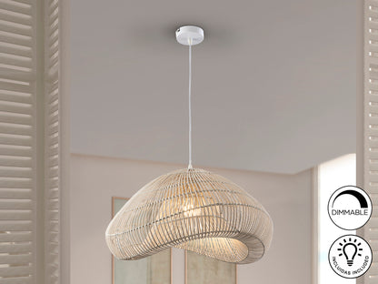 Lámpara Colgante Sabah 55 cm Ratán Blanco Patinado Schuller en ambiente decorado | Schuller