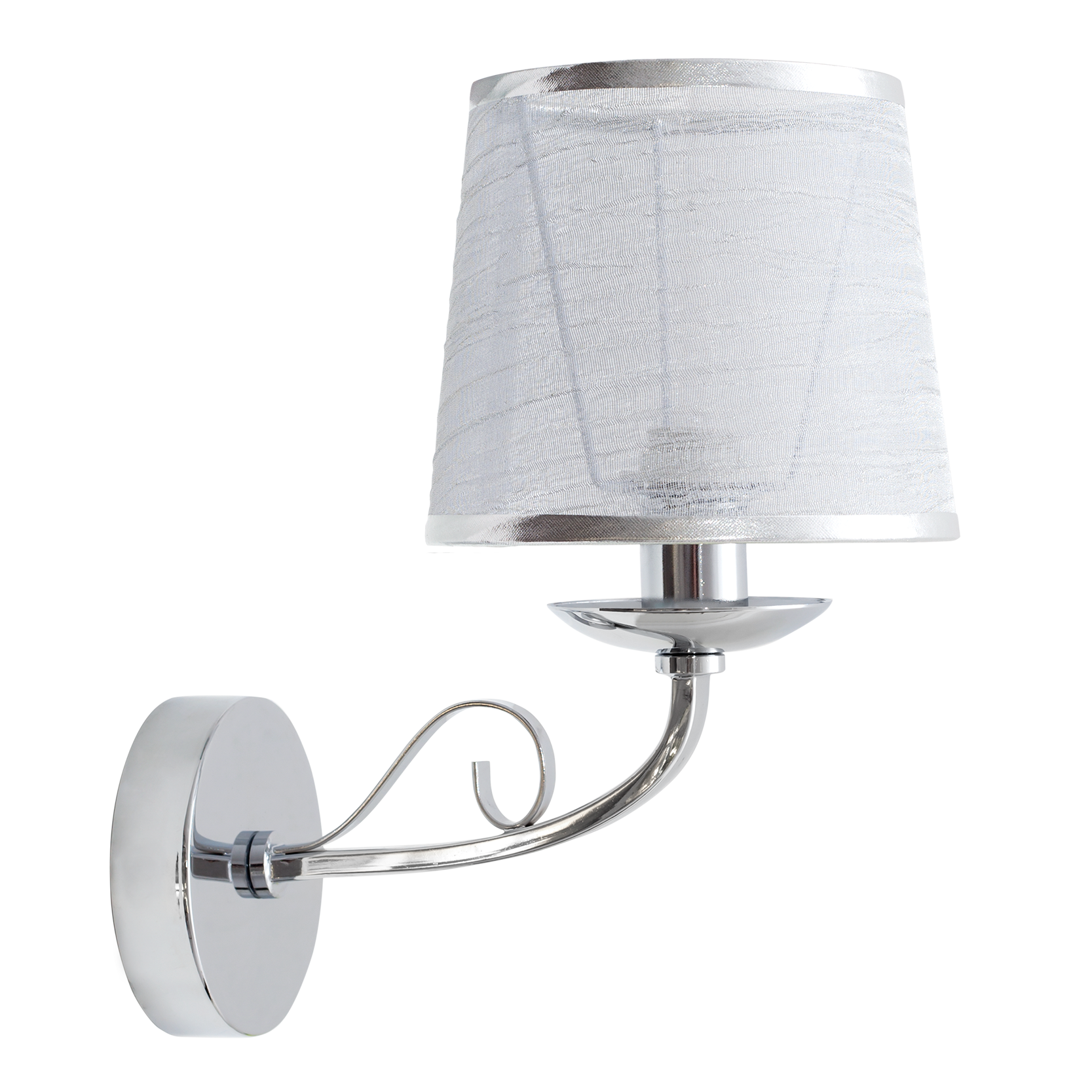 Aplique Sumba fabricado en metal color cromo, ideal para interiores con luz difusa