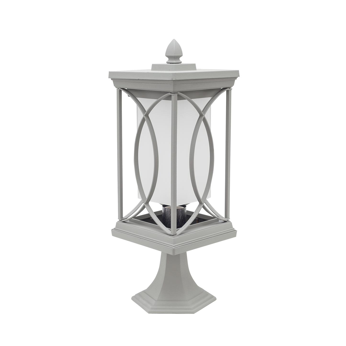 Sobremuro Garden fabricado en metal color plata, ideal para iluminar jardines y terrazas