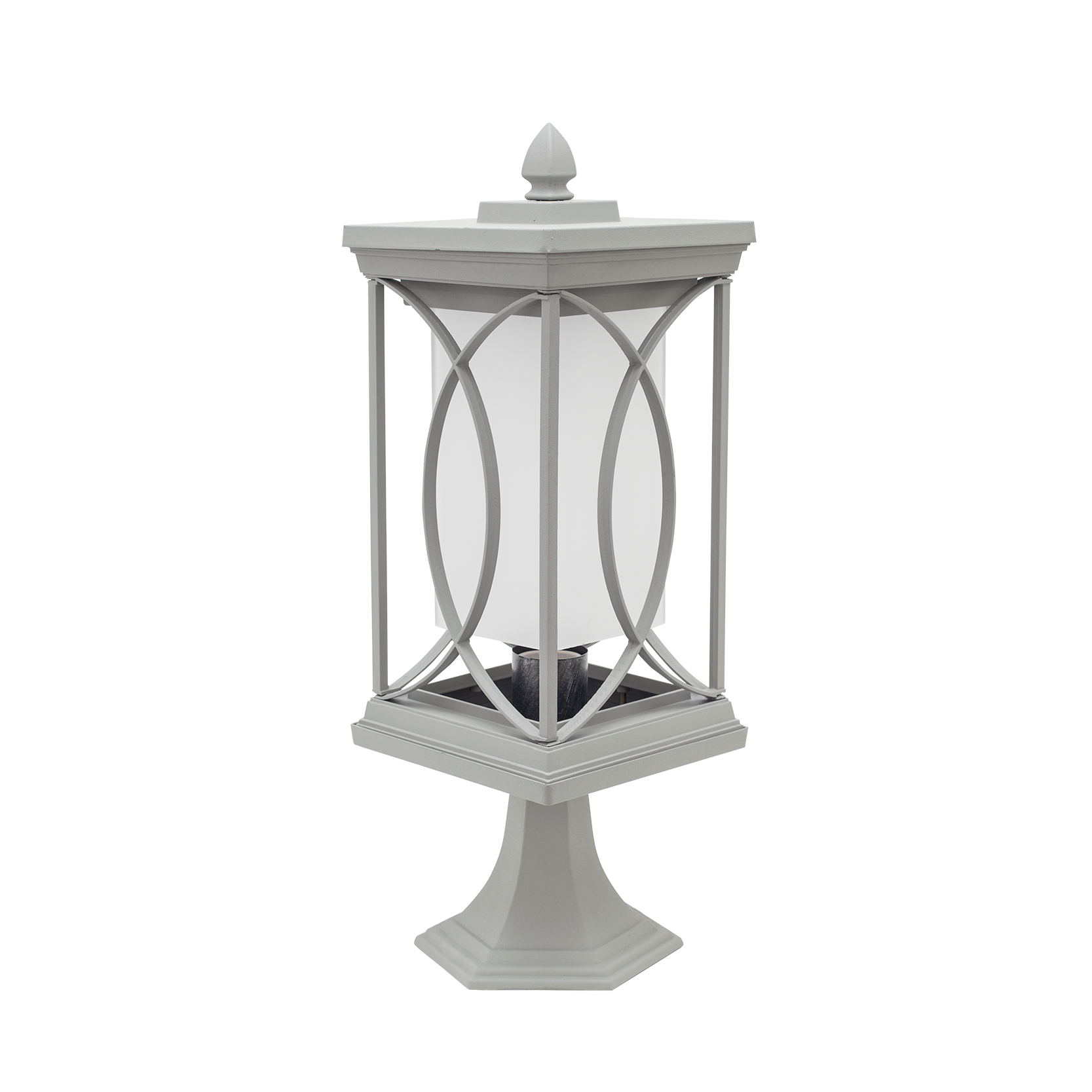 Sobremuro Garden fabricado en metal color plata, ideal para iluminar jardines y terrazas