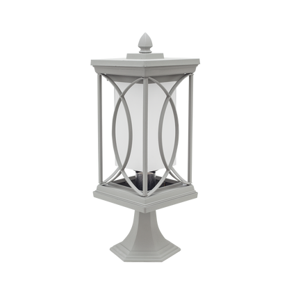 Sobremuro Garden fabricado en metal color plata, ideal para iluminar jardines y terrazas