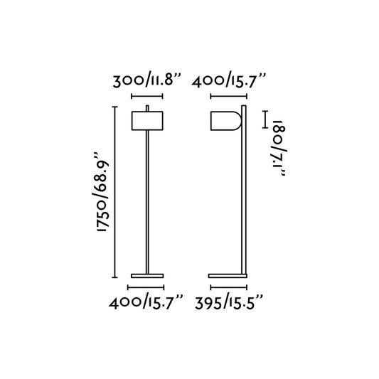 Plano con medidas de Lámpara de Pie Stand Up 175 cm Regulable Negro y Gris FARO