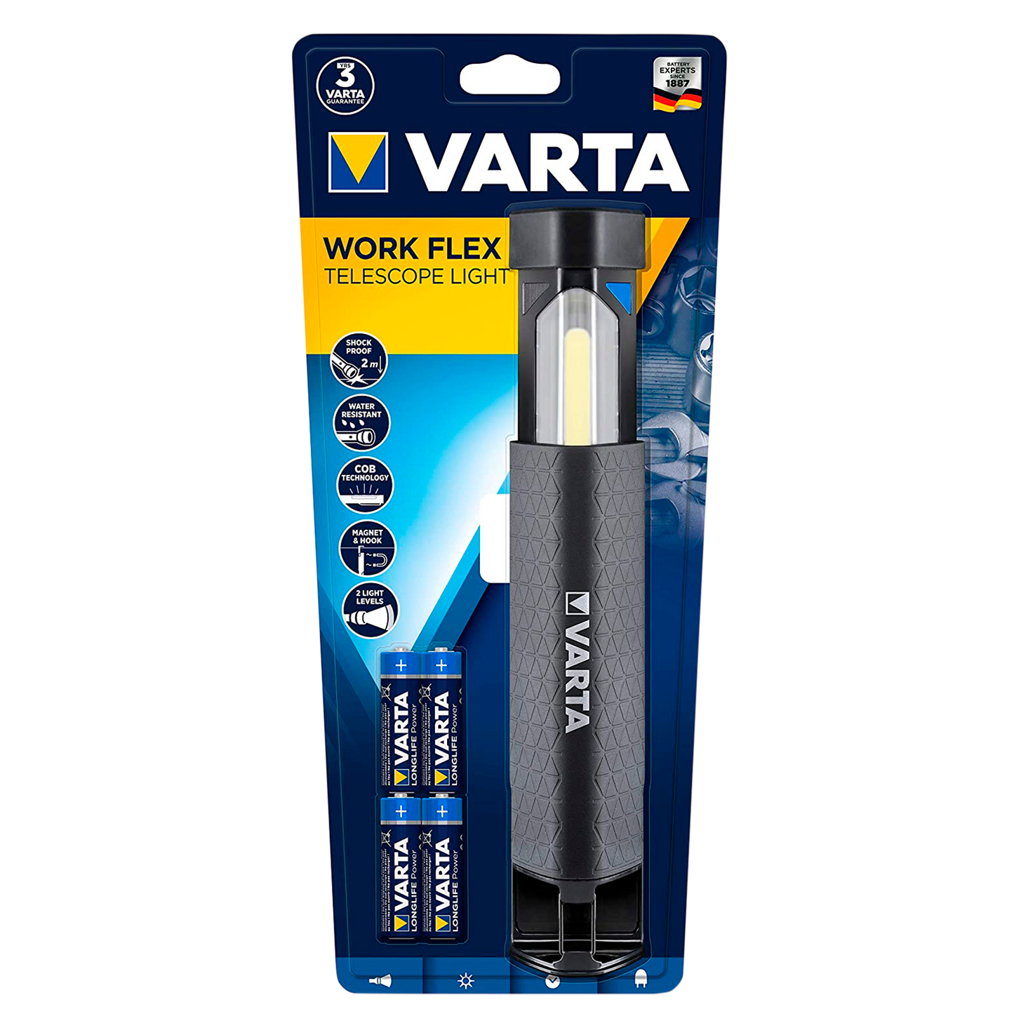 Linterna Varta LED 5W IP54 Negra, vista frontal