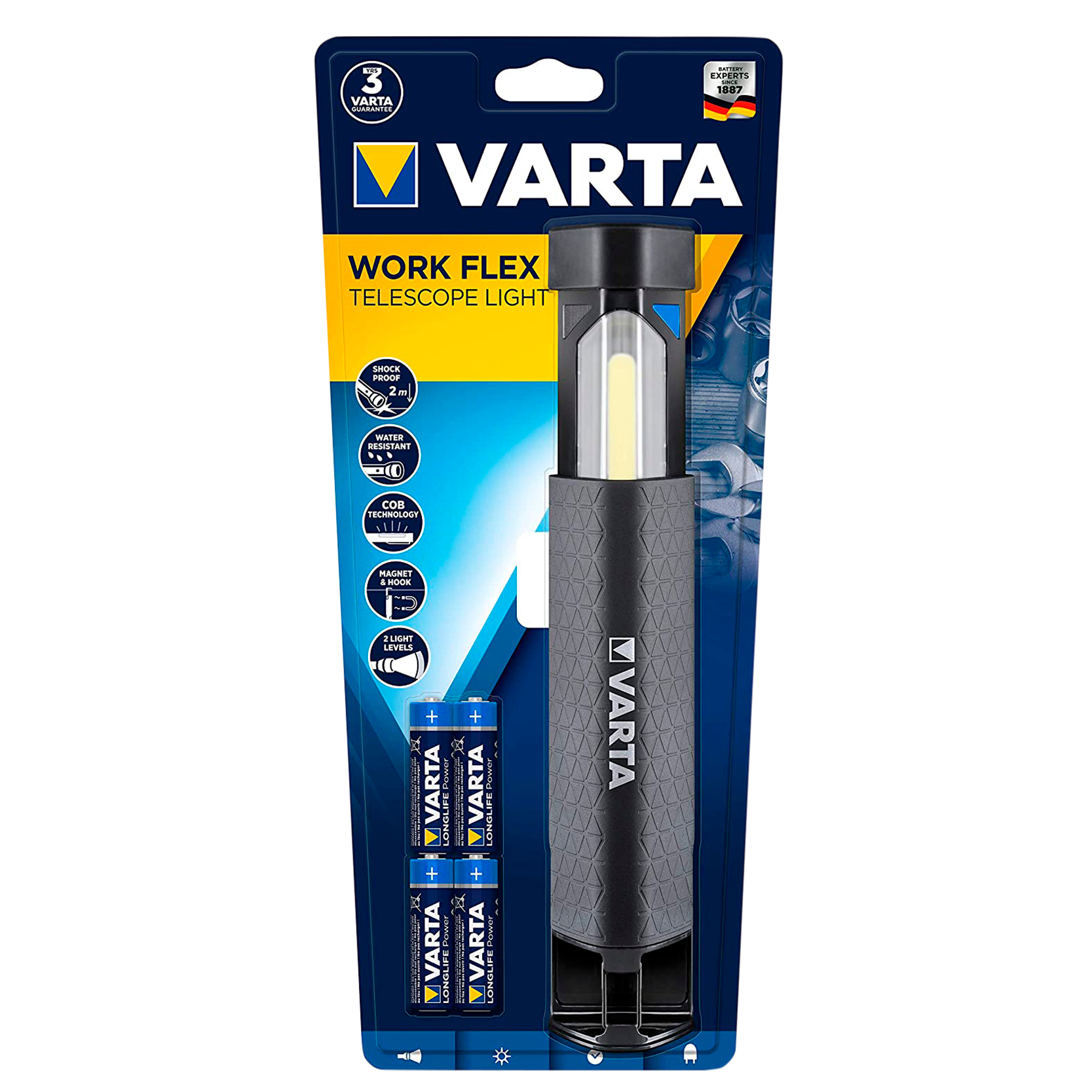 Linterna Varta LED 5W IP54 Negra, vista frontal