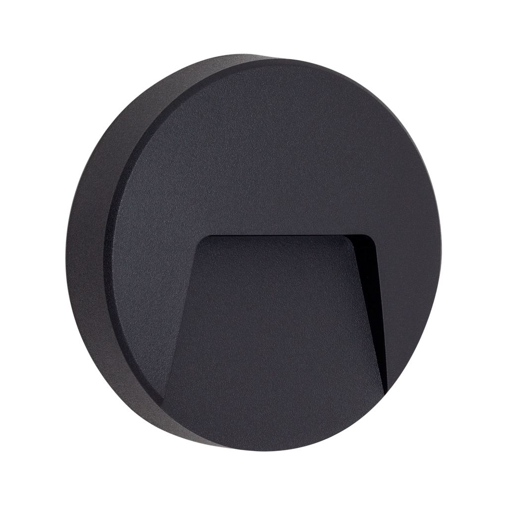 Aplique exterior redondo Levira gris oscuro, vista frontal. Iluminación LED eficiente para exteriores. luzguru.com