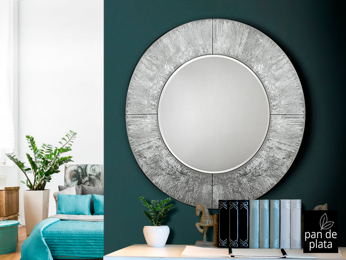 Espejo Redondo de Pared Aurora 100 cm Pan de Plata Schuller en ambiente decorado | Schuller