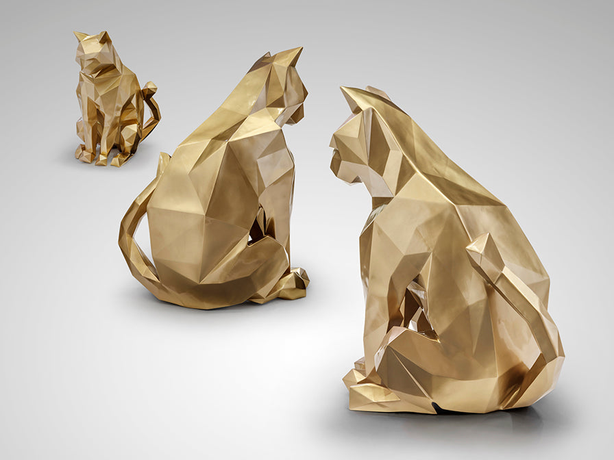 Multifotos de Figura Decorativa Gato Future Cat de Schuller (Future Cat) en color Oro con diseño poliédrico moderno - Ref 598743.
