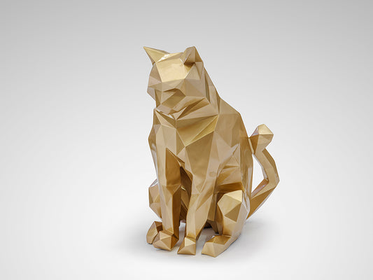 Figura Decorativa Gato Future Cat de Schuller (Future Cat) en color Oro con diseño poliédrico moderno - Ref 598743.
