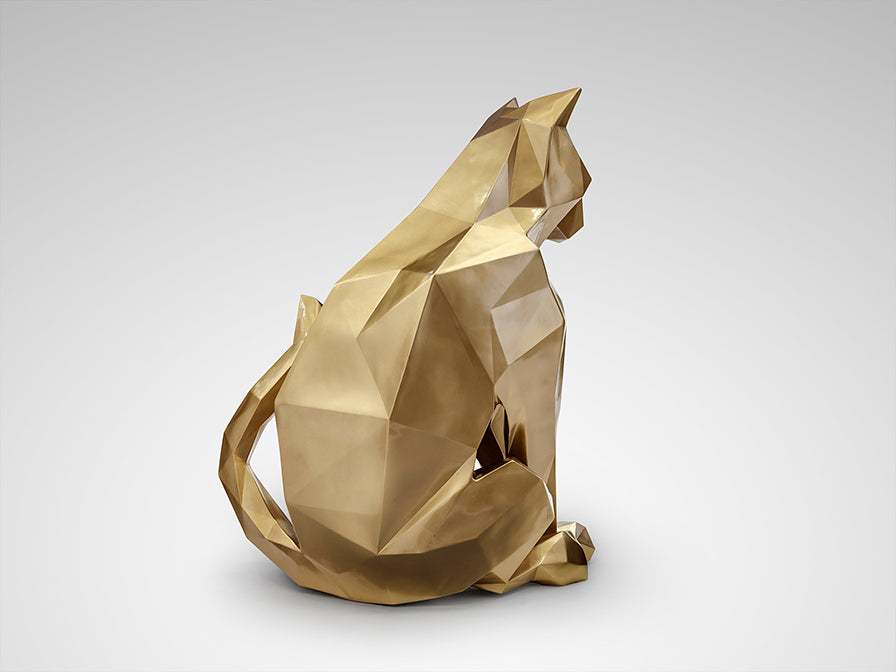 Parte trasera de Figura Decorativa Gato Future Cat de Schuller (Future Cat) en color Oro con diseño poliédrico moderno - Ref 598743.
