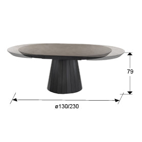 Plano con medidas de Mesa de Comedor Extensible Koria 130-230 cm Piedra y Negro Schuller