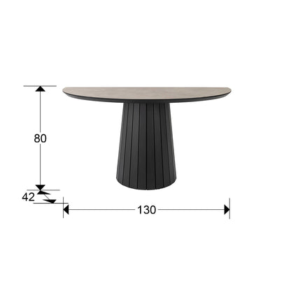 Plano con medidas de Consola Koria 130 cm Acabado Piedra y Negro Mate Schuller