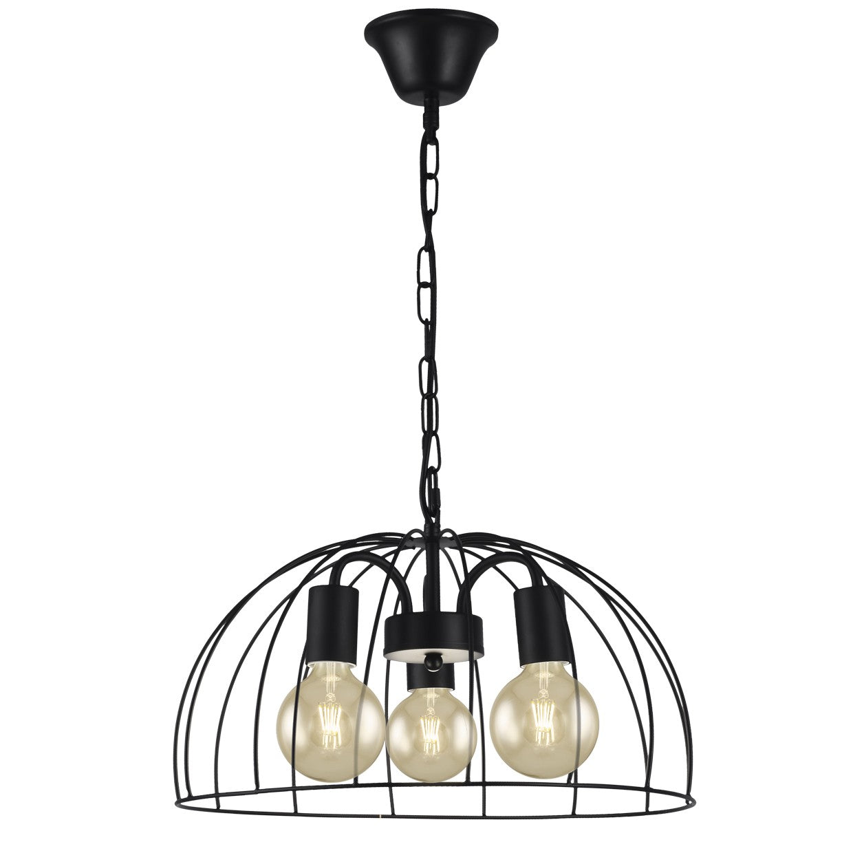 Colgante jaula Nora negro 3 luces ALEMAR - Vista principal con estructura metálica