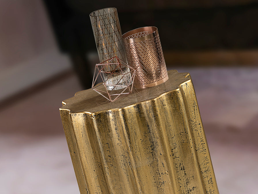 Mesa Auxiliar Estriada Dorada - Oro Patinado - Schuller - 409124 - Vista 3