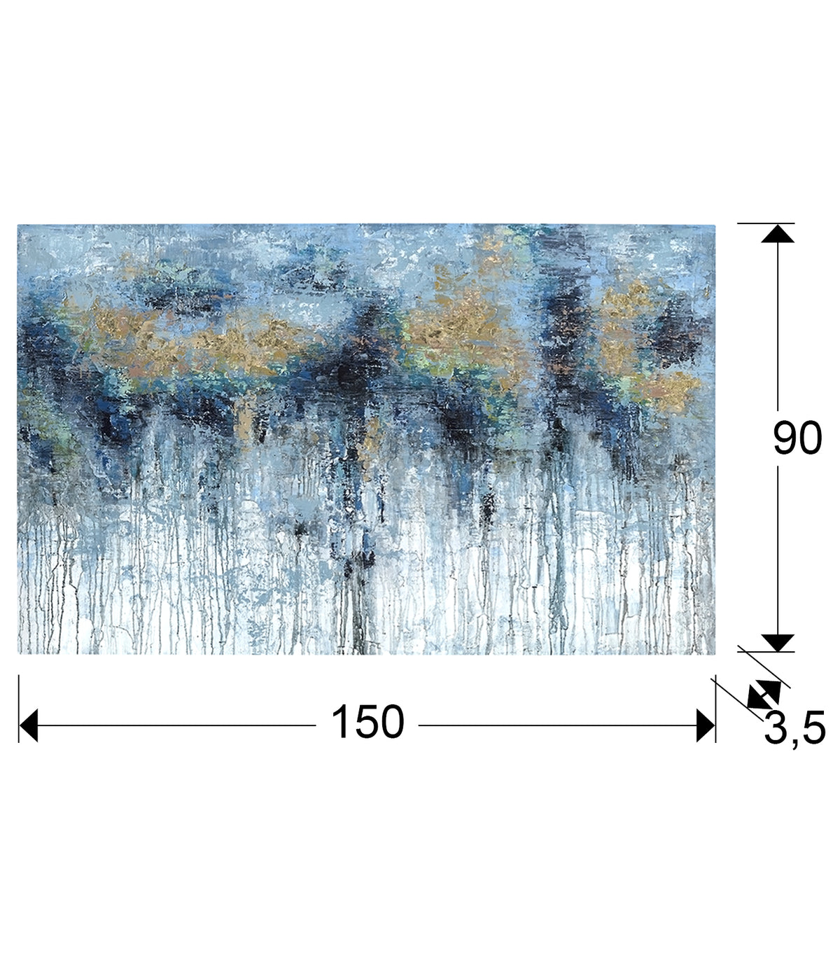 Plano con medidas de Cuadro Pintura Acrílica Aquas 150x90 cm Detalles Oro Schuller