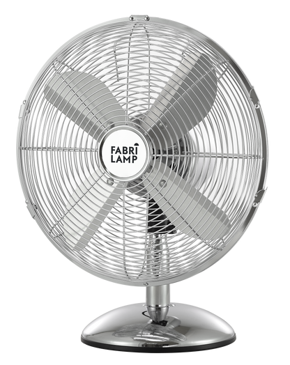 Ventilador de sobremesa Pali Cromo 50W de Fabrilamp, vista frontal.  Encuéntralo en luzguru.com