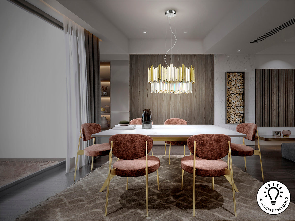 Lámpara de Techo Tiara 6 Luces G9 Cristal Facetado Cromo y Oro Schuller en ambiente decorado | Schuller