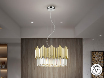 Lámpara de Techo Tiara 6 Luces G9 Cristal Facetado Cromo y Oro Schuller en ambiente decorado | Schuller