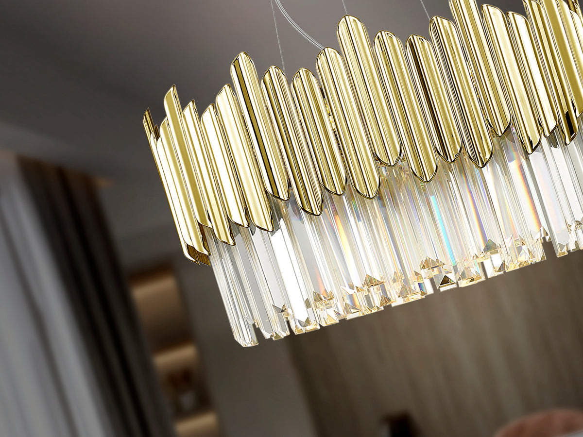 Lámpara de Techo Tiara 6 Luces G9 Cristal Facetado Cromo y Oro Schuller en ambiente decorado | Schuller