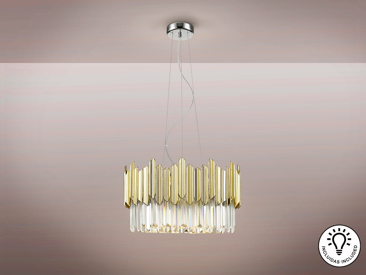 Lámpara de Techo Tiara 6 Luces G9 Cristal Facetado Cromo y Oro Schuller en ambiente decorado | Schuller